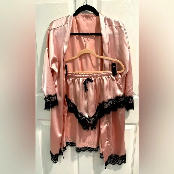 SHEIN Intimates Sleepwear Shein Pink Wblack Lace Trim Detail